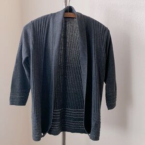 Laura Petites sz XS grey heather shawl collar open cardigan EUC classic work